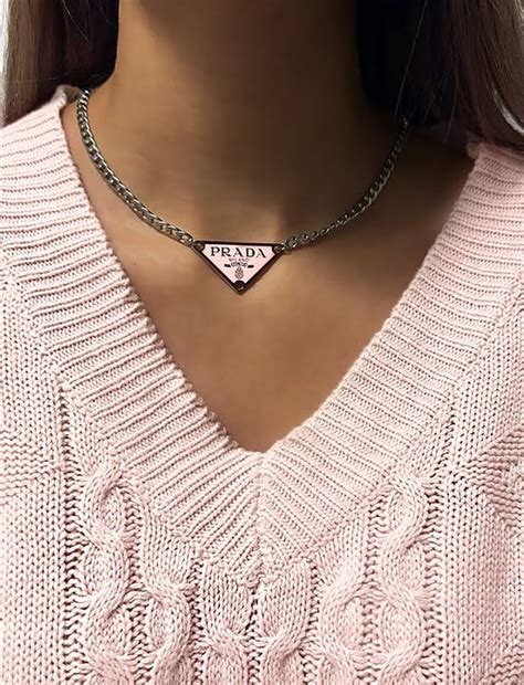 pink prada necklace|pink prada triangle necklace.